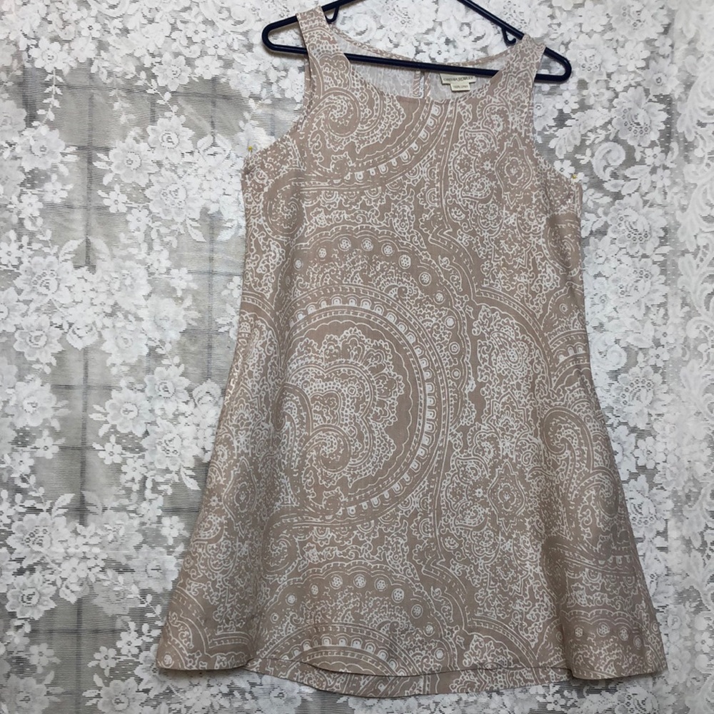 Cynthia Rowley 100% Linen Dress Sleeveless A-line pockets White Beige EUC